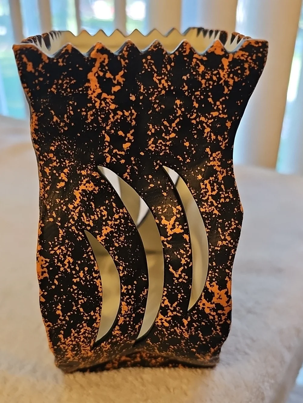 Halloween Jack-O'-Lantern Haunted Porcelain Luminary - Black with Orange Speckle